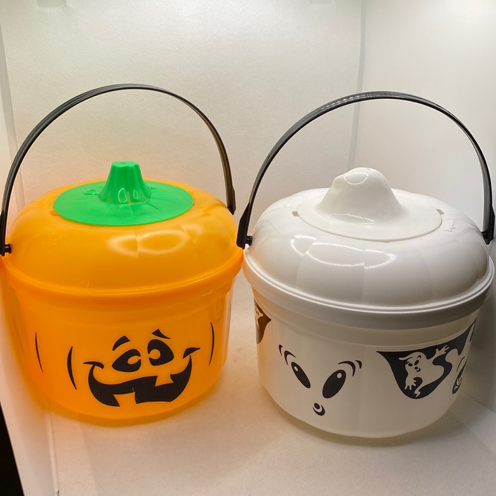 2 McDonald’s Halloween Happy Meal Trick or Treat Pumpkin Ghost Pails Vin…